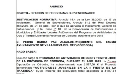 Anuncio Difusión de Programas Subvencionados