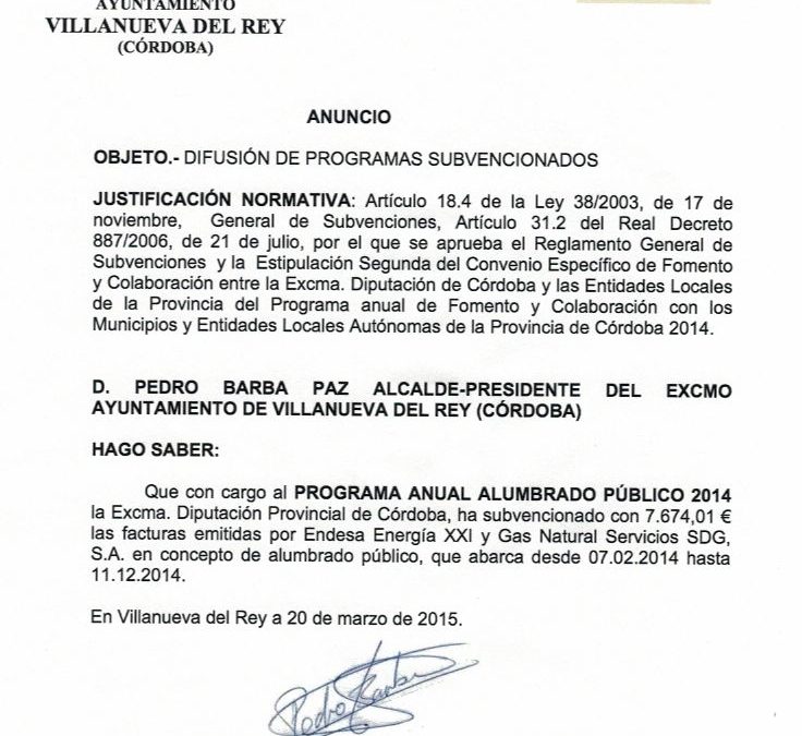Difusión Programas Subvencionados Diputación 2014 1